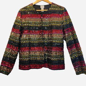 Sequined Bejeweled Chico's Rainbow Rainbow Blazer Beaded Jacket Black Small
